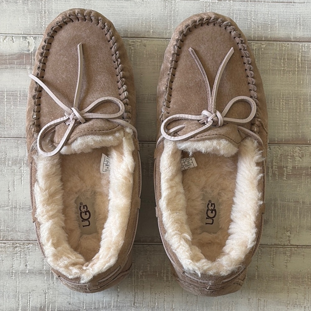 UGG Tan Shearling Moccasin Slippers - Picture 4 of 7
